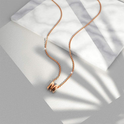 Initials Brick Alphabet Letter Necklace Rose Gold Layered Steel Jewellery
